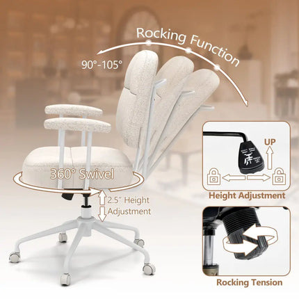 Leathaire Upholstered Task Home Office Chair with Cushioned Back-Beige - Beige - Leisure Chairs