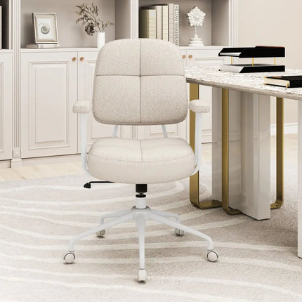 Leathaire Upholstered Task Home Office Chair with Cushioned Back-Beige - Beige - Leisure Chairs