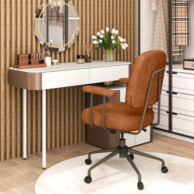 Leathaire Upholstered Task Home Office Chair with Cushioned Back-Brown - Brown - Leisure Chairs