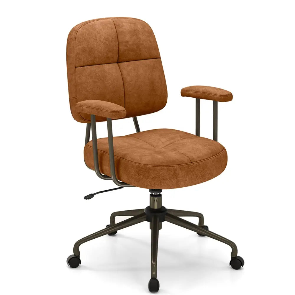 Leathaire Upholstered Task Home Office Chair with Cushioned Back-Brown - Brown - Leisure Chairs