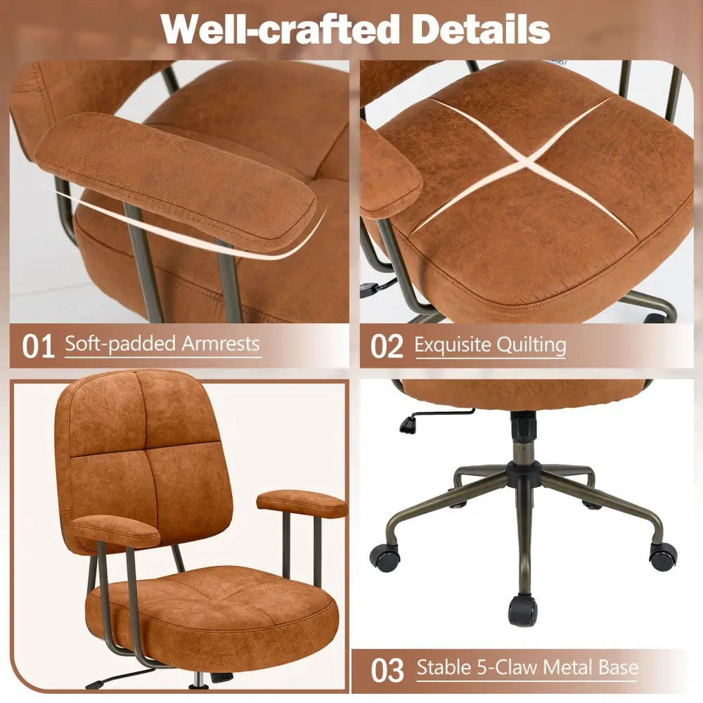 Leathaire Upholstered Task Home Office Chair with Cushioned Back-Brown - Brown - Leisure Chairs