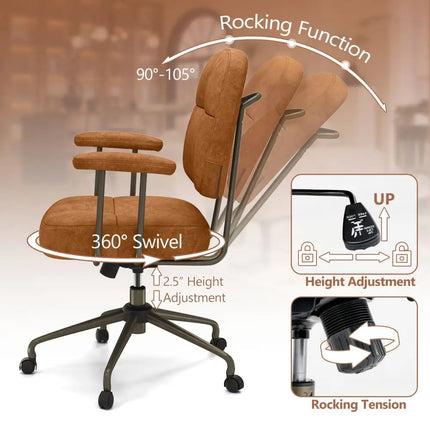 Leathaire Upholstered Task Home Office Chair with Cushioned Back-Brown - Brown - Leisure Chairs