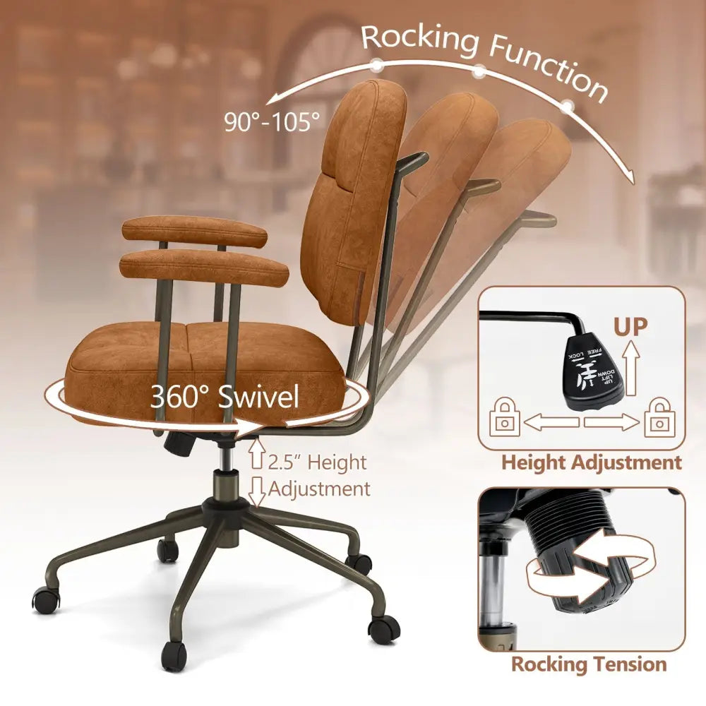 Leathaire Upholstered Task Home Office Chair with Cushioned Back-Brown - Brown - Leisure Chairs