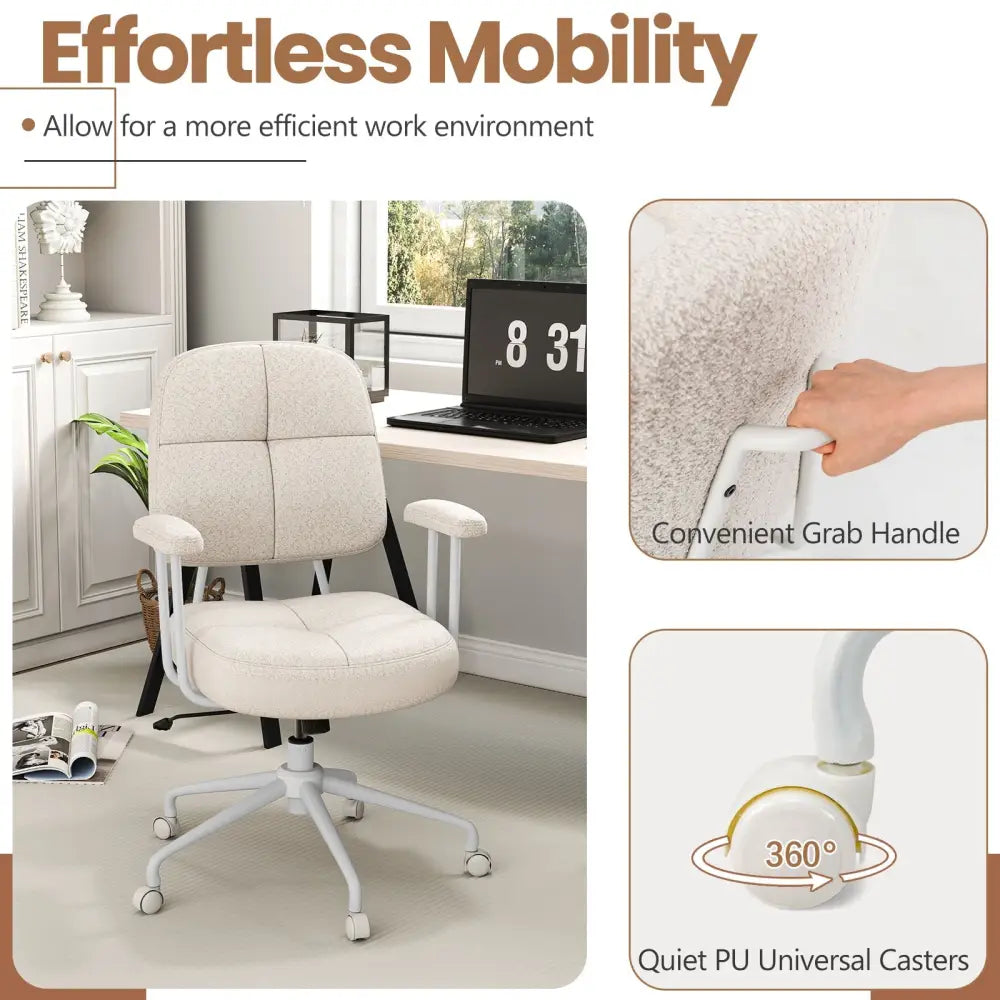 Leathaire Upholstered Task Home Office Chair with Cushioned Back-Beige - Beige - Leisure Chairs