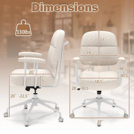 Leathaire Upholstered Task Home Office Chair with Cushioned Back-Beige - Beige - Leisure Chairs