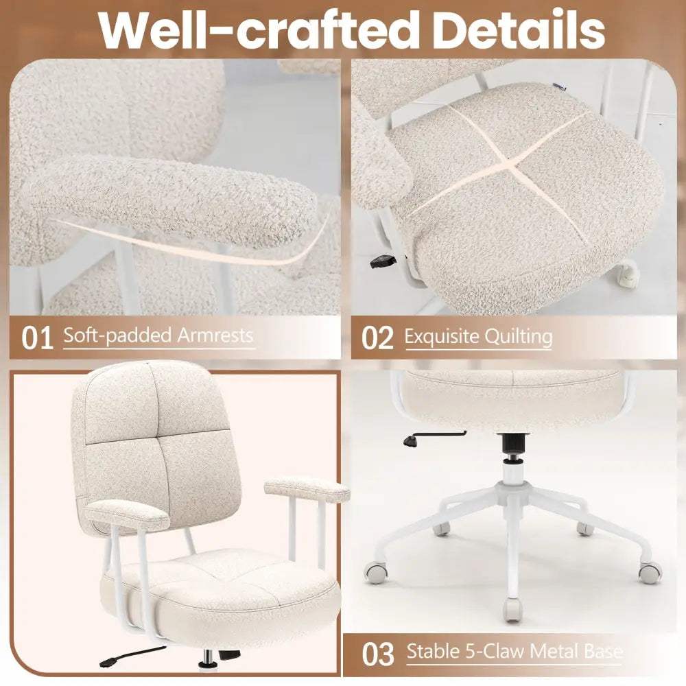 Leathaire Upholstered Task Home Office Chair with Cushioned Back-Beige - Beige - Leisure Chairs