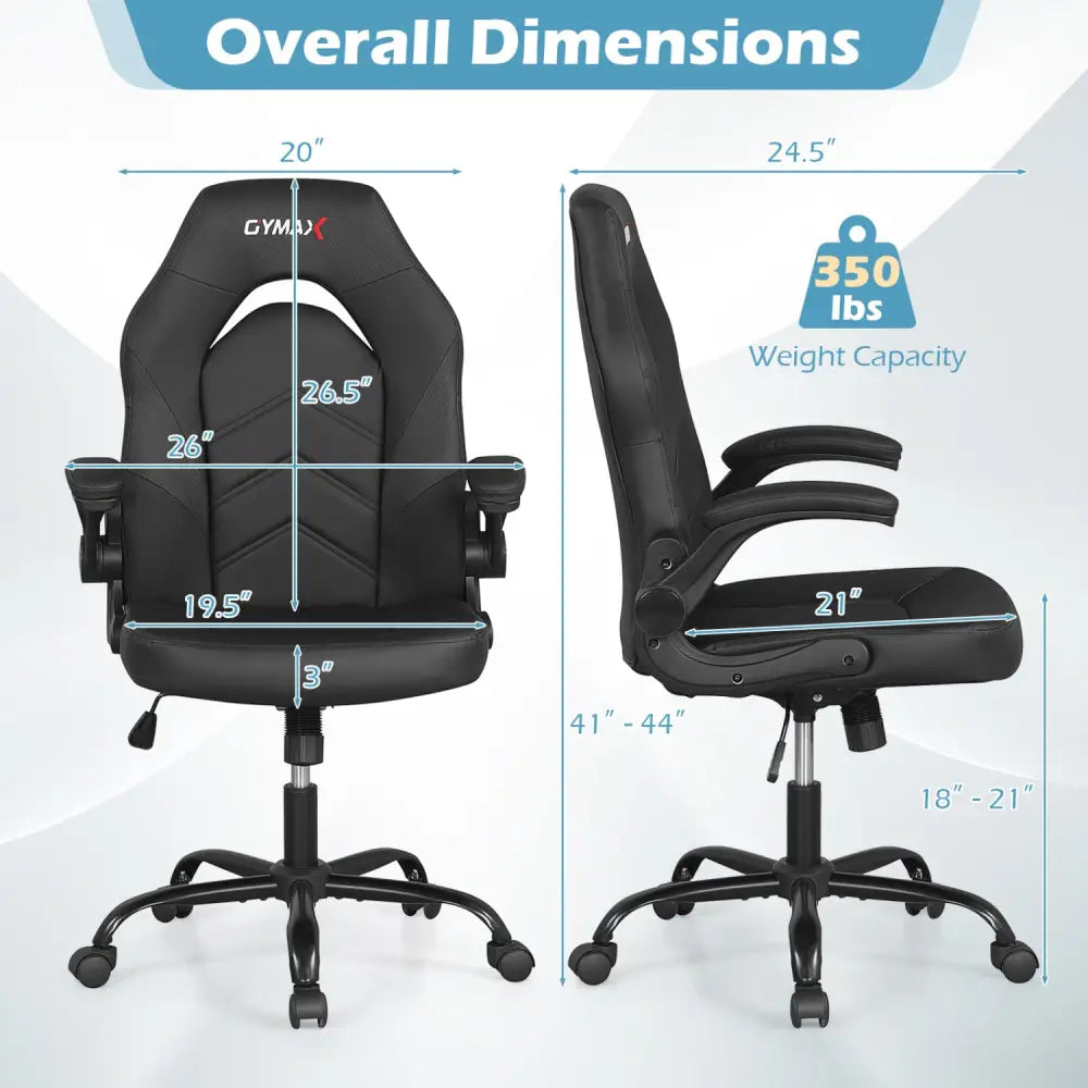 Leather Office Chair Ergonomic Computer Desk Chair with Flip-up Armrests-Black - Black - Ergonomic Chairs