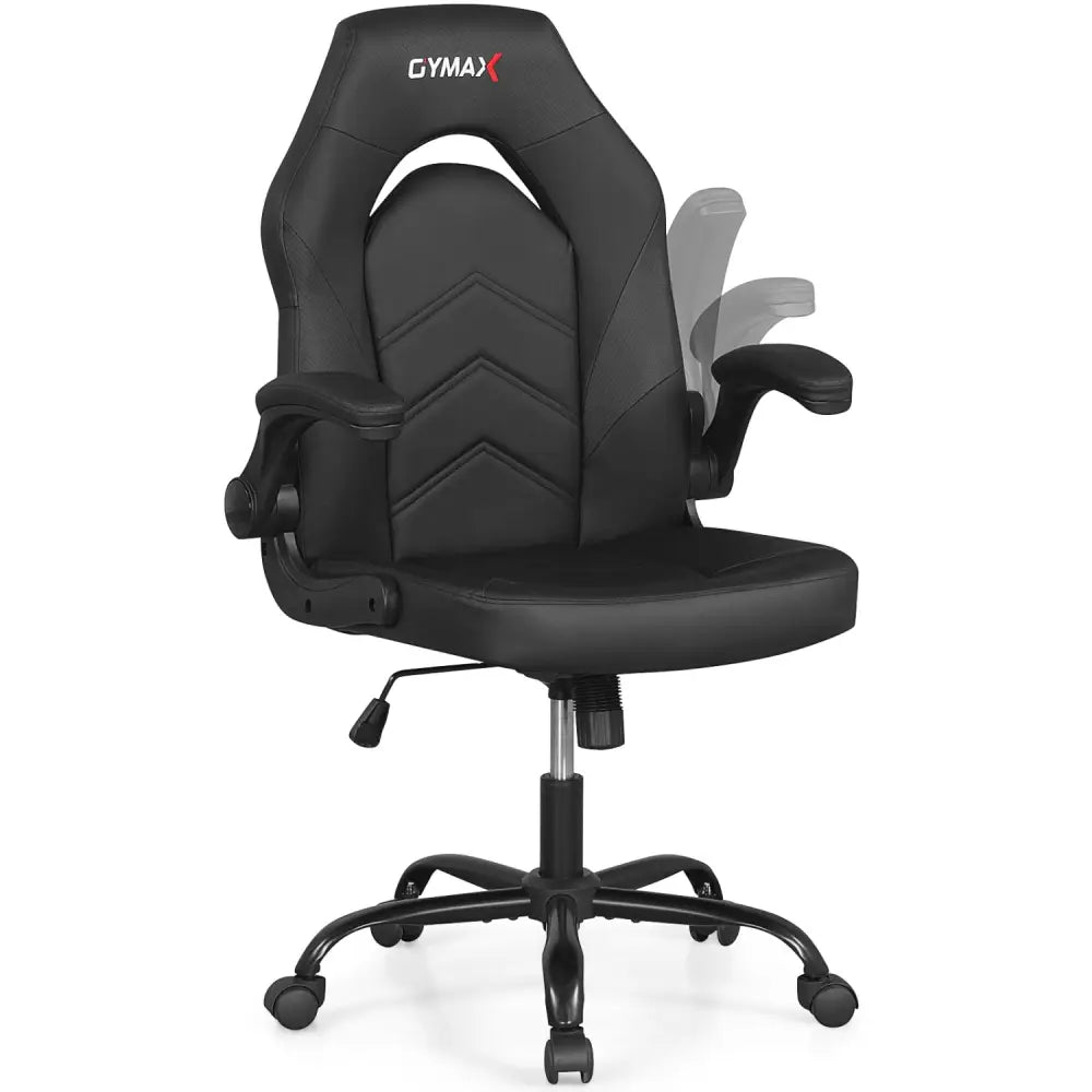 Leather Office Chair Ergonomic Computer Desk Chair with Flip-up Armrests-Black - Black - Ergonomic Chairs