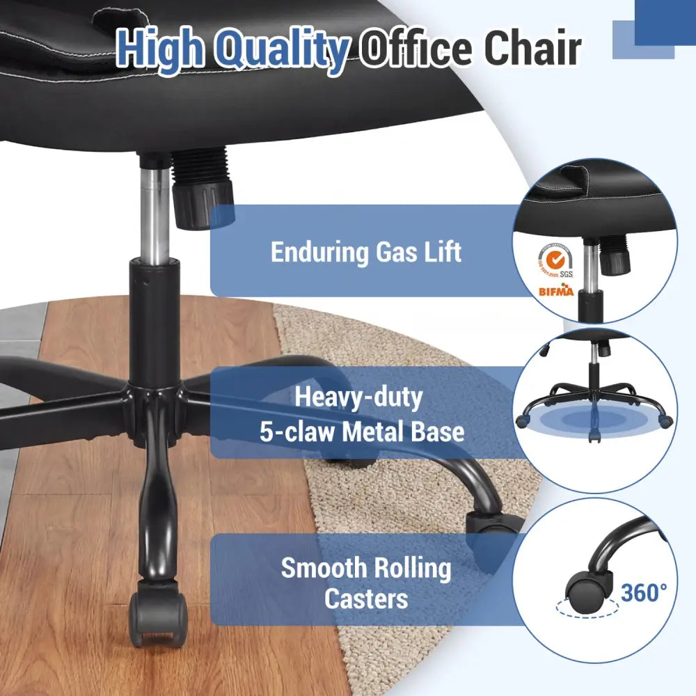 Leather Office Chair Ergonomic Computer Desk Chair with Flip-up Armrests Rocking Function-Black - Black - Ergonomic