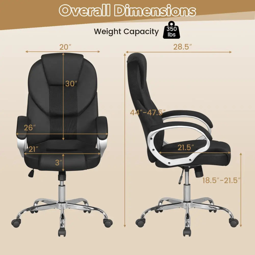 Leather Office Chair Ergonomic Mesh Executive Chair with Padded Armrests and Rocking Backrest-Black - Black - Ergonomic