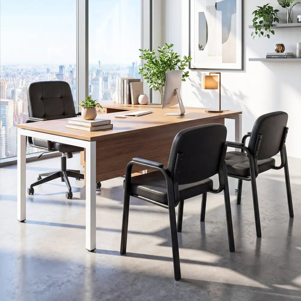 Leather Office Reception Chairs Waiting Room Guest Chairs Set of 2 - Black - Conference Chairs