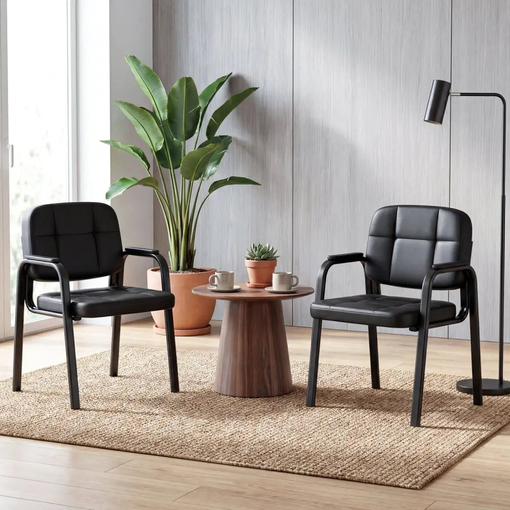 Leather Office Reception Chairs Waiting Room Guest Chairs Set of 2 - Black - Conference Chairs