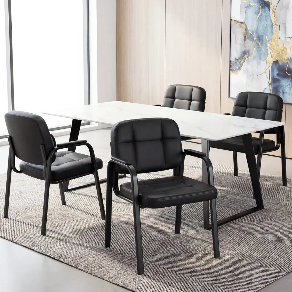 Leather Office Reception Chairs Waiting Room Guest Chairs Set of 2 - Black - Conference Chairs