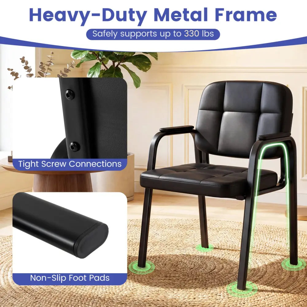 Leather Office Reception Chairs Waiting Room Guest Chairs Set of 2 - Black - Conference Chairs