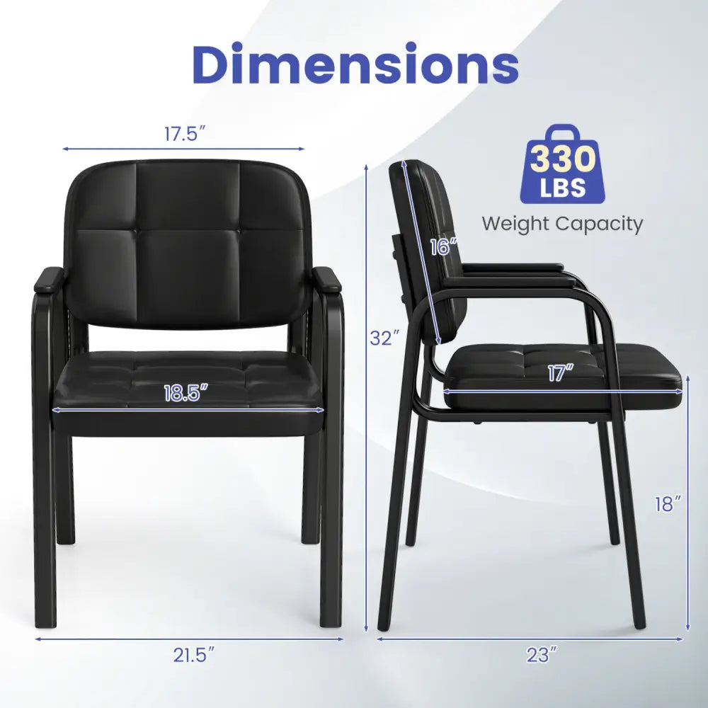 Leather Office Reception Chairs Waiting Room Guest Chairs Set of 2 - Black - Conference Chairs