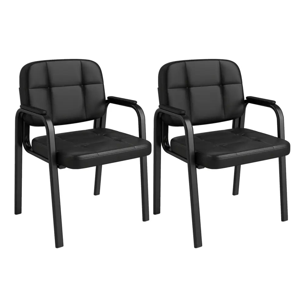 Leather Office Reception Chairs Waiting Room Guest Chairs Set of 2 - Black - Conference Chairs