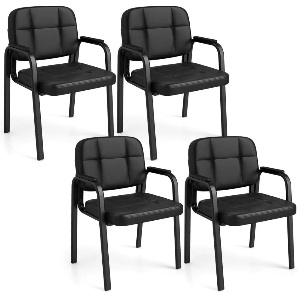 Leather Office Reception Chairs Waiting Room Guest Chairs Set of 4 - Black - Conference Chairs