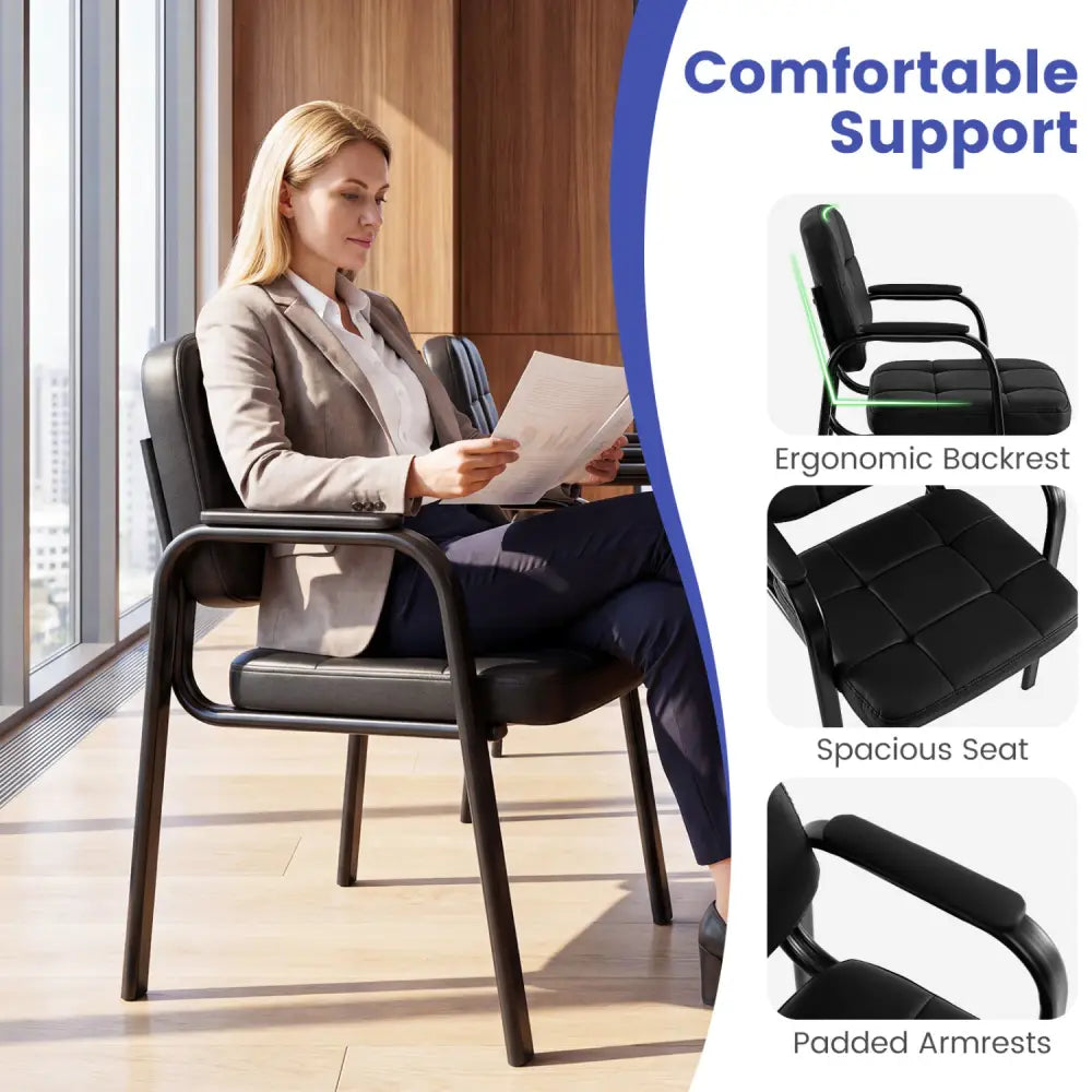 Leather Office Reception Chairs Waiting Room Guest Chairs Set of 4 - Black - Conference Chairs