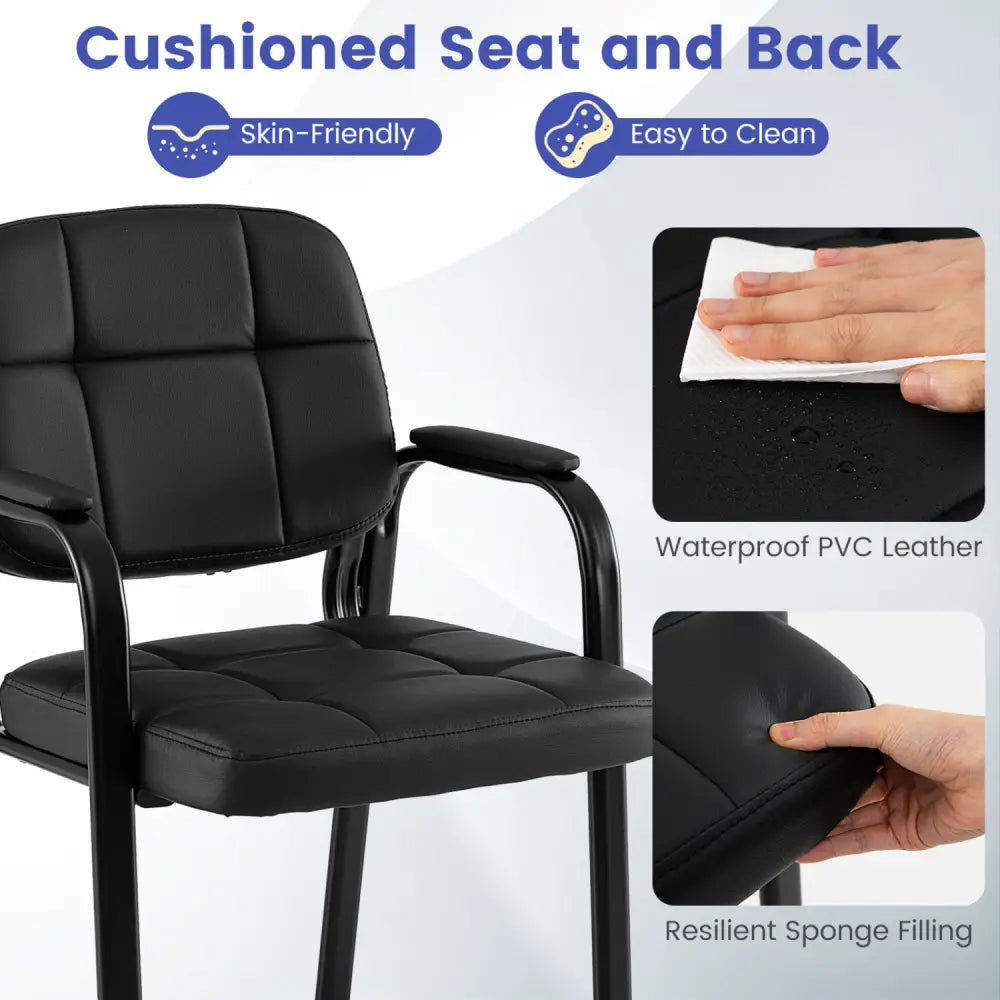 Leather Office Reception Chairs Waiting Room Guest Chairs Set of 4 - Black - Conference Chairs