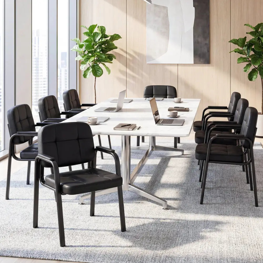 Leather Office Reception Chairs Waiting Room Guest Chairs Set of 4 - Black - Conference Chairs