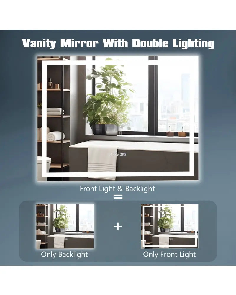 LED Bathroom Mirror Wall Mounted Rectangle Mirror with 3-Color Dimmable Lights-M - White - Wall Mirrors
