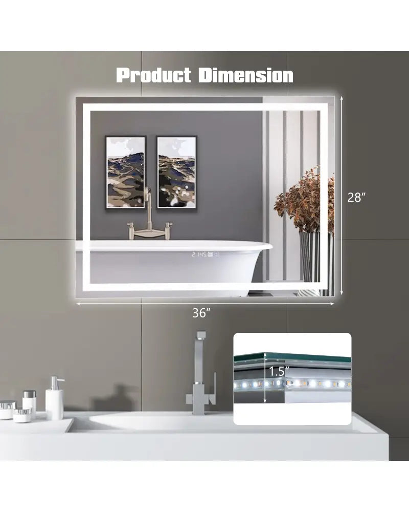 LED Bathroom Mirror Wall Mounted Rectangle Mirror with 3-Color Dimmable Lights-M - White - Wall Mirrors