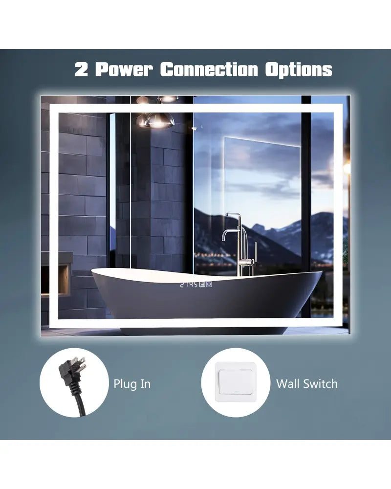 LED Bathroom Mirror Wall Mounted Rectangle Mirror with 3-Color Dimmable Lights-M - White - Wall Mirrors