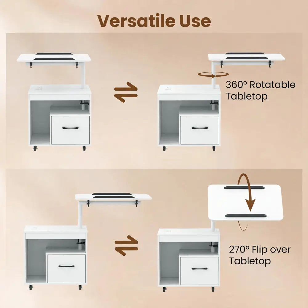 LED Nightstand with Power Outlets Modern Bedside Table with Flip over-White - White - Nightstands