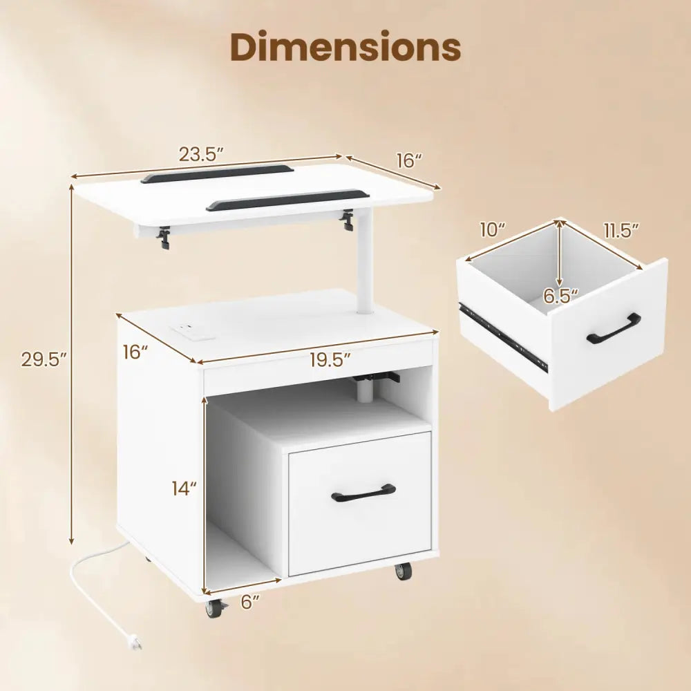 LED Nightstand with Power Outlets Modern Bedside Table with Flip over-White - White - Nightstands