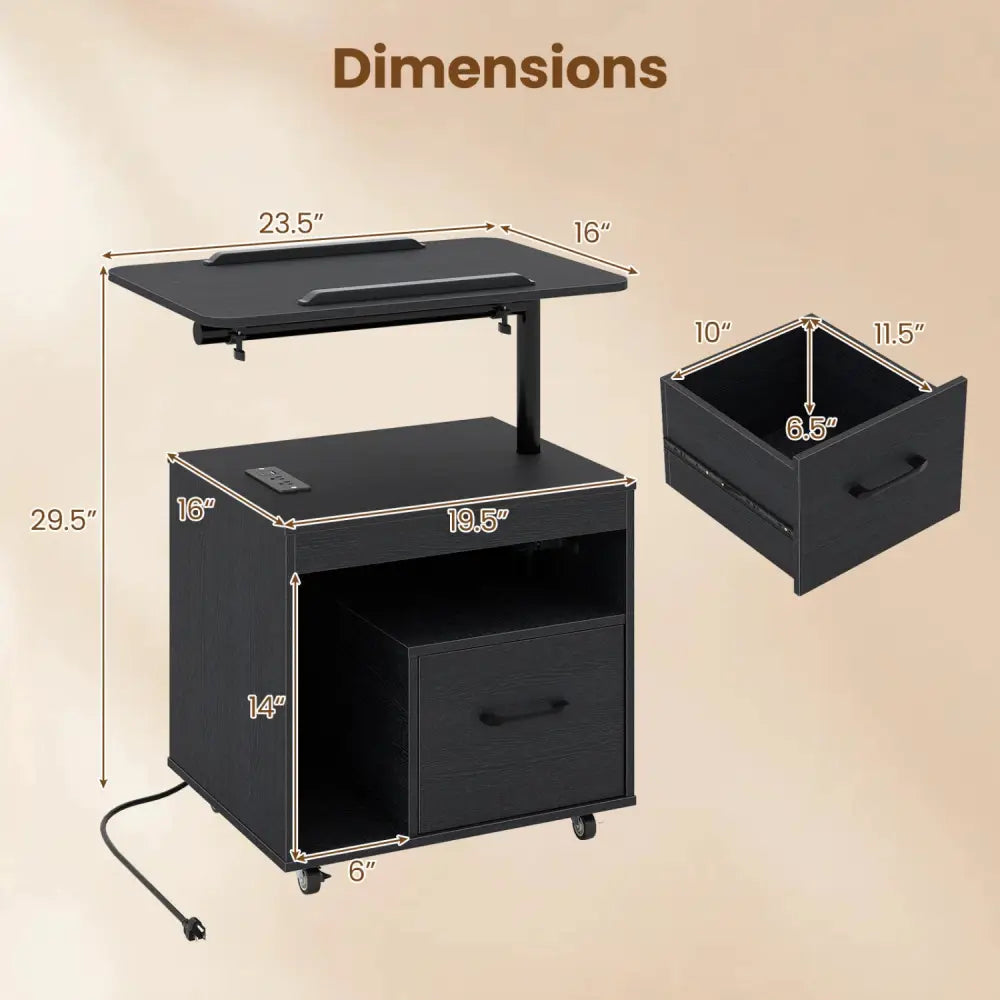 LED Nightstand with Power Outlets Modern Bedside Table with Flip over-Black - Black - Nightstands