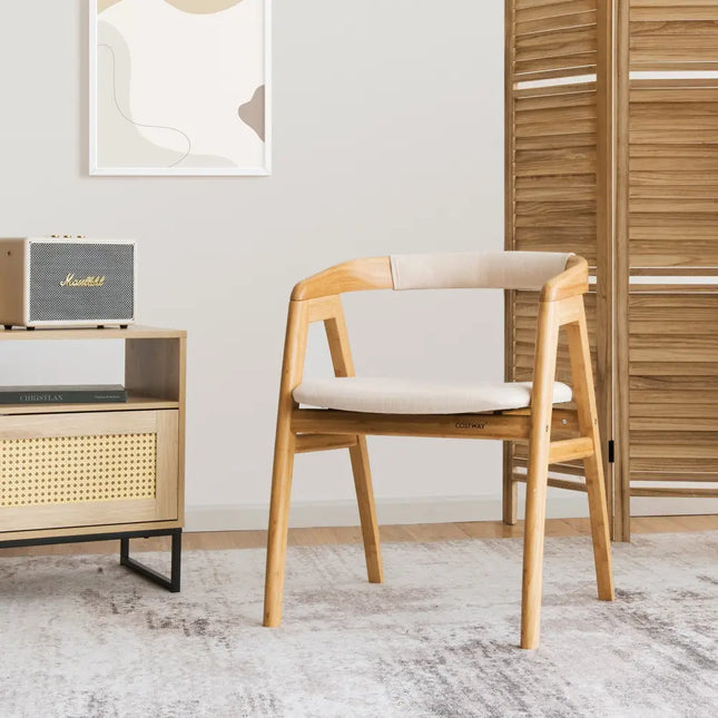 Leisure Bamboo Dining Chair with Curved Back and Anti-slip Foot Pads-Natural - Natural - Kitchen & Dining