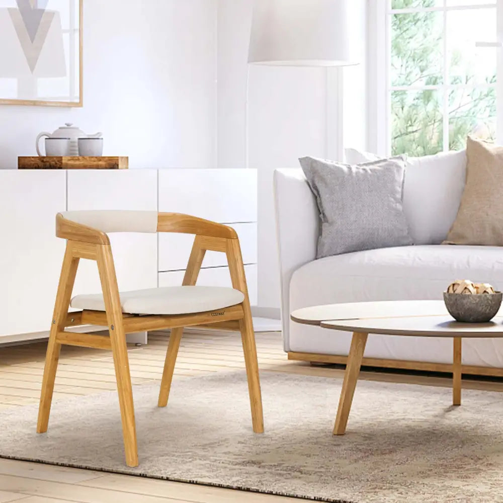 Leisure Bamboo Dining Chair with Curved Back and Anti-slip Foot Pads-Natural - Natural - Dining Chairs