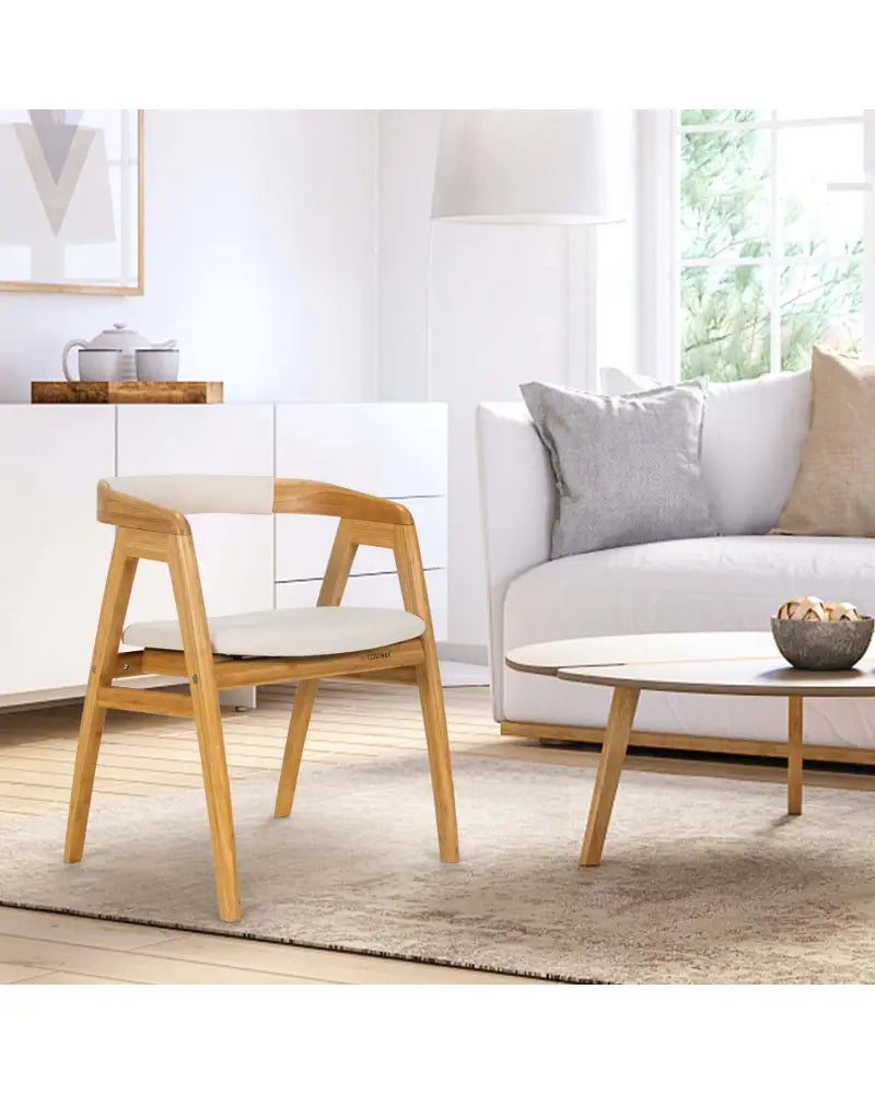 Leisure Bamboo Dining Chair with Curved Back and Anti-slip Foot Pads-Natural - Natural - Dining Chairs