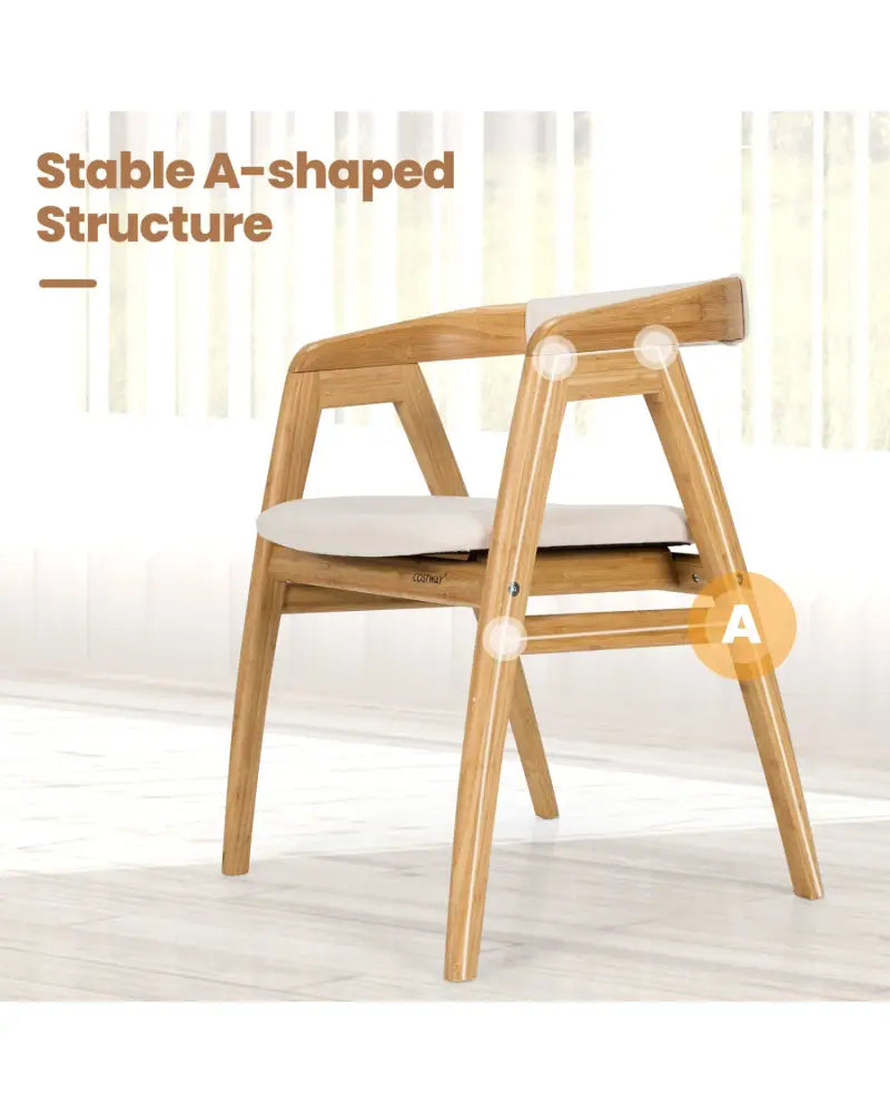 Leisure Bamboo Dining Chair with Curved Back and Anti-slip Foot Pads-Natural - Natural - Dining Chairs