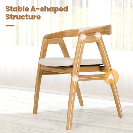 Leisure Bamboo Dining Chair with Curved Back and Anti-slip Foot Pads-Natural - Natural - Kitchen & Dining
