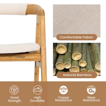Leisure Bamboo Dining Chair with Curved Back and Anti-slip Foot Pads-Natural - Natural - Kitchen & Dining