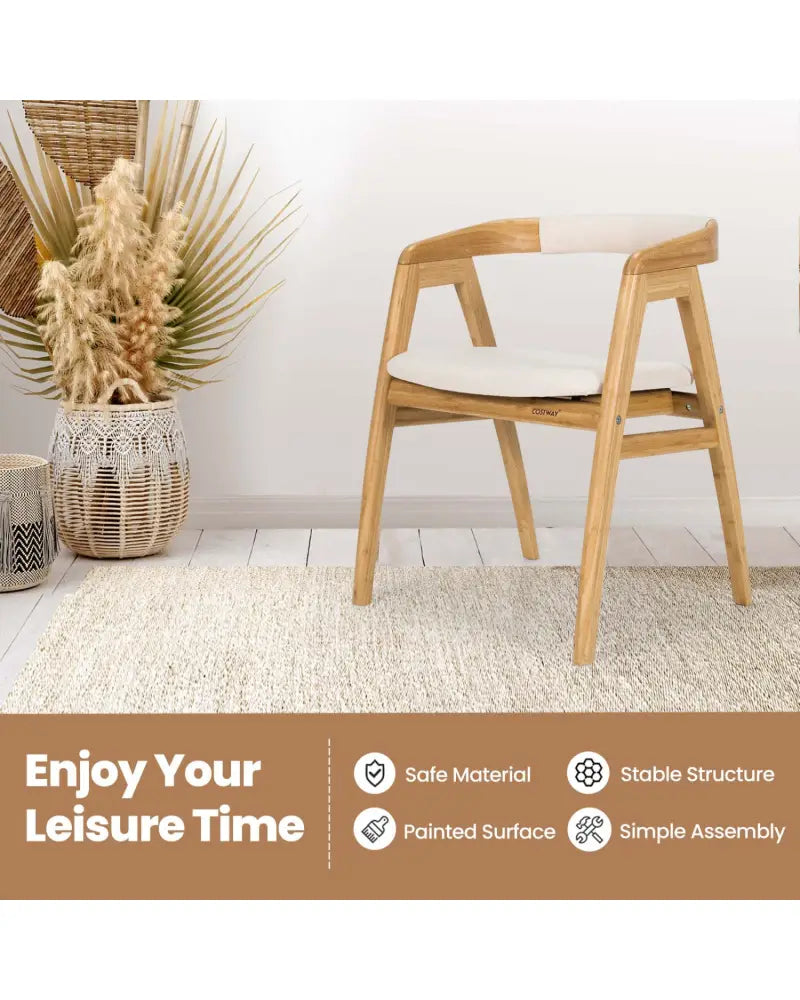 Leisure Bamboo Dining Chair with Curved Back and Anti-slip Foot Pads-Natural - Natural - Dining Chairs