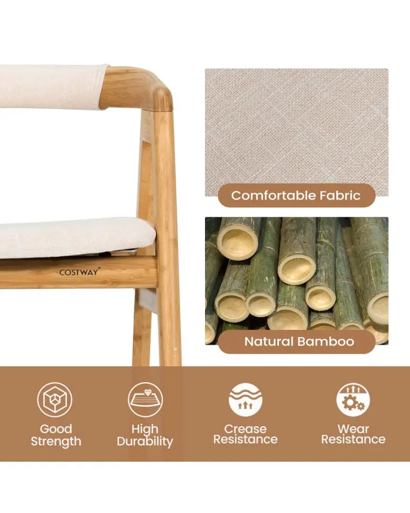 Leisure Bamboo Dining Chair with Curved Back and Anti-slip Foot Pads-Natural - Natural - Dining Chairs