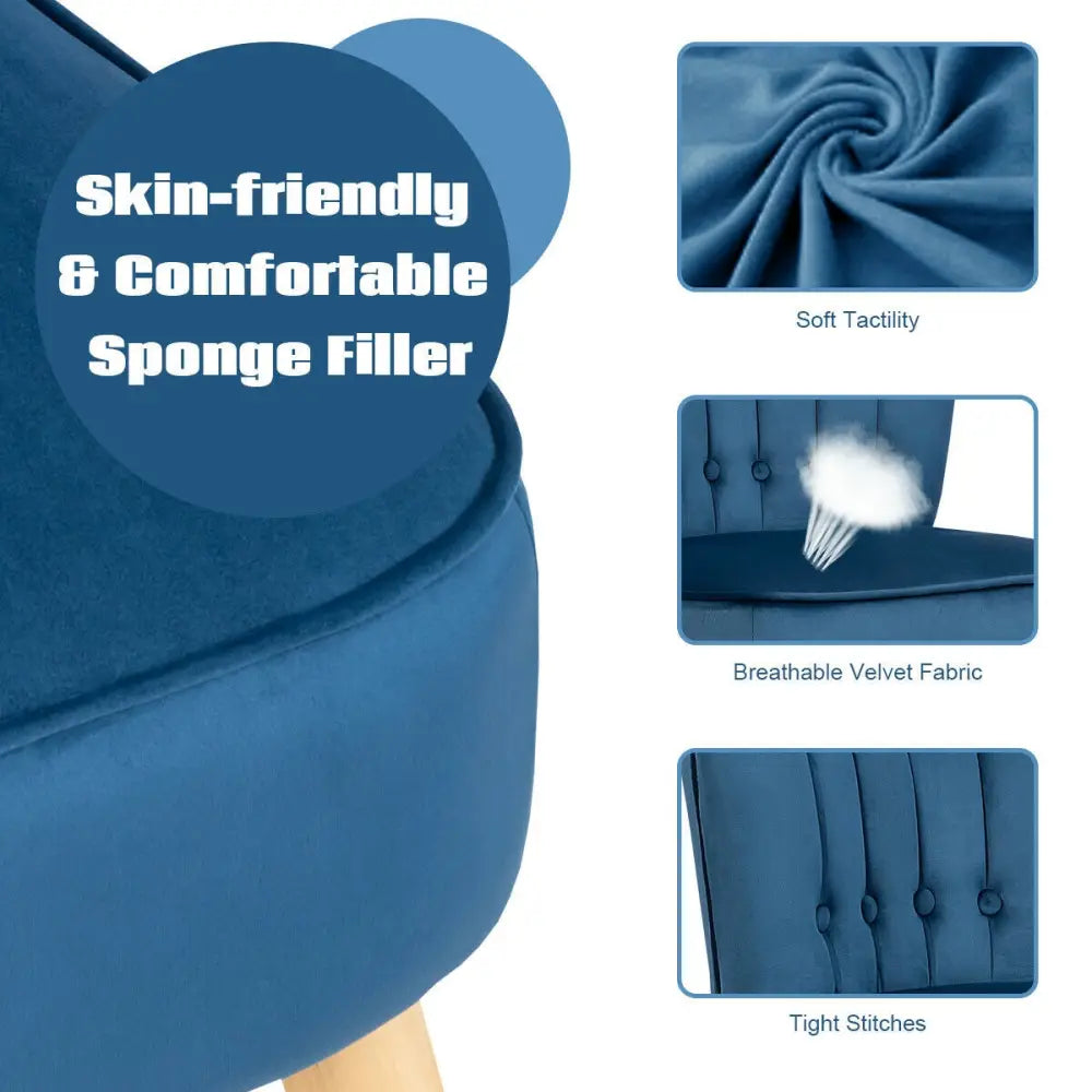 Leisure Chair and Ottoman Thick Padded Tufted Sofa Set-Blue - Blue - Accent Chairs