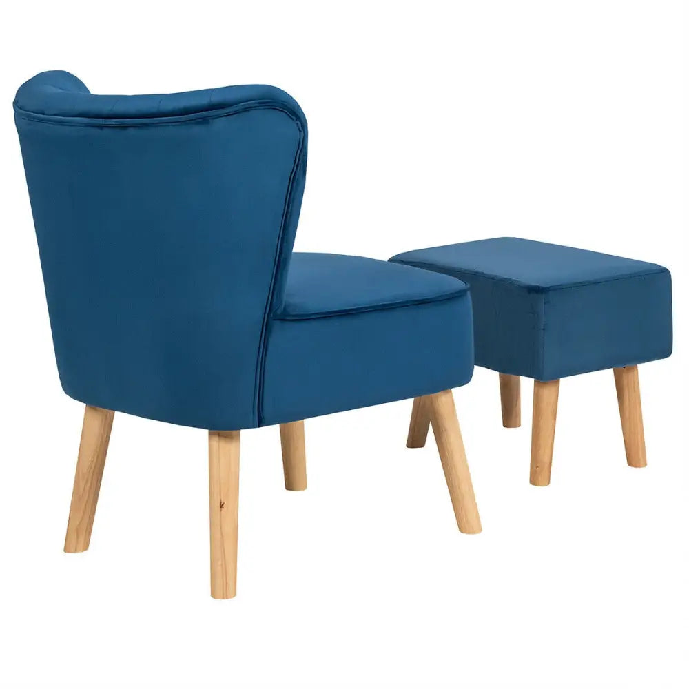 Leisure Chair and Ottoman Thick Padded Tufted Sofa Set-Blue - Blue - Accent Chairs