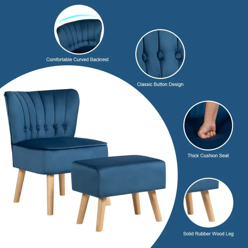 Leisure Chair and Ottoman Thick Padded Tufted Sofa Set-Blue - Blue - Accent Chairs