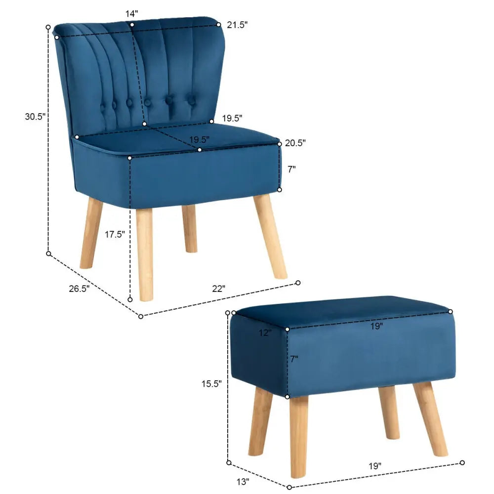 Leisure Chair and Ottoman Thick Padded Tufted Sofa Set-Blue - Blue - Accent Chairs