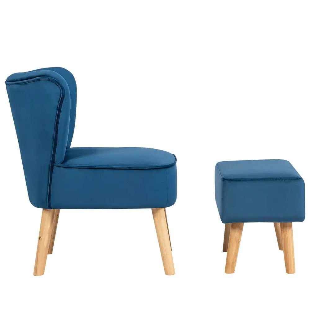 Leisure Chair and Ottoman Thick Padded Tufted Sofa Set-Blue - Blue - Accent Chairs