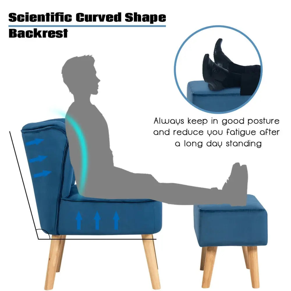 Leisure Chair and Ottoman Thick Padded Tufted Sofa Set-Blue - Blue - Accent Chairs