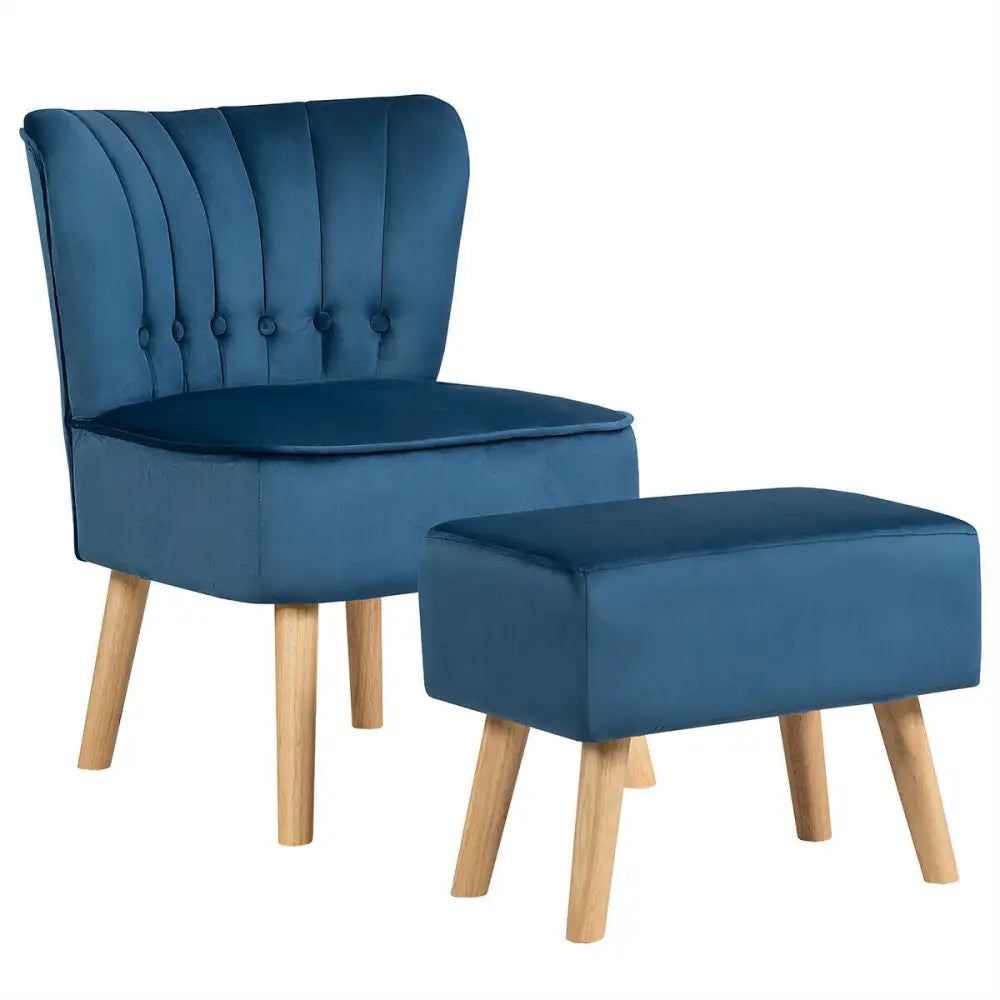 Leisure Chair and Ottoman Thick Padded Tufted Sofa Set-Blue - Blue - Accent Chairs