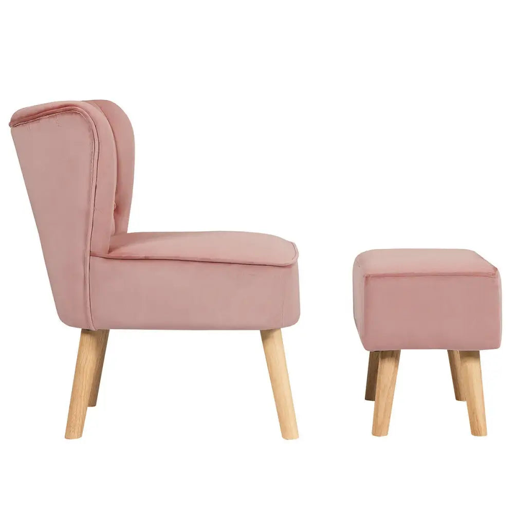 Leisure Chair and Ottoman Thick Padded Tufted Sofa Set-Pink - Pink - Accent Chairs