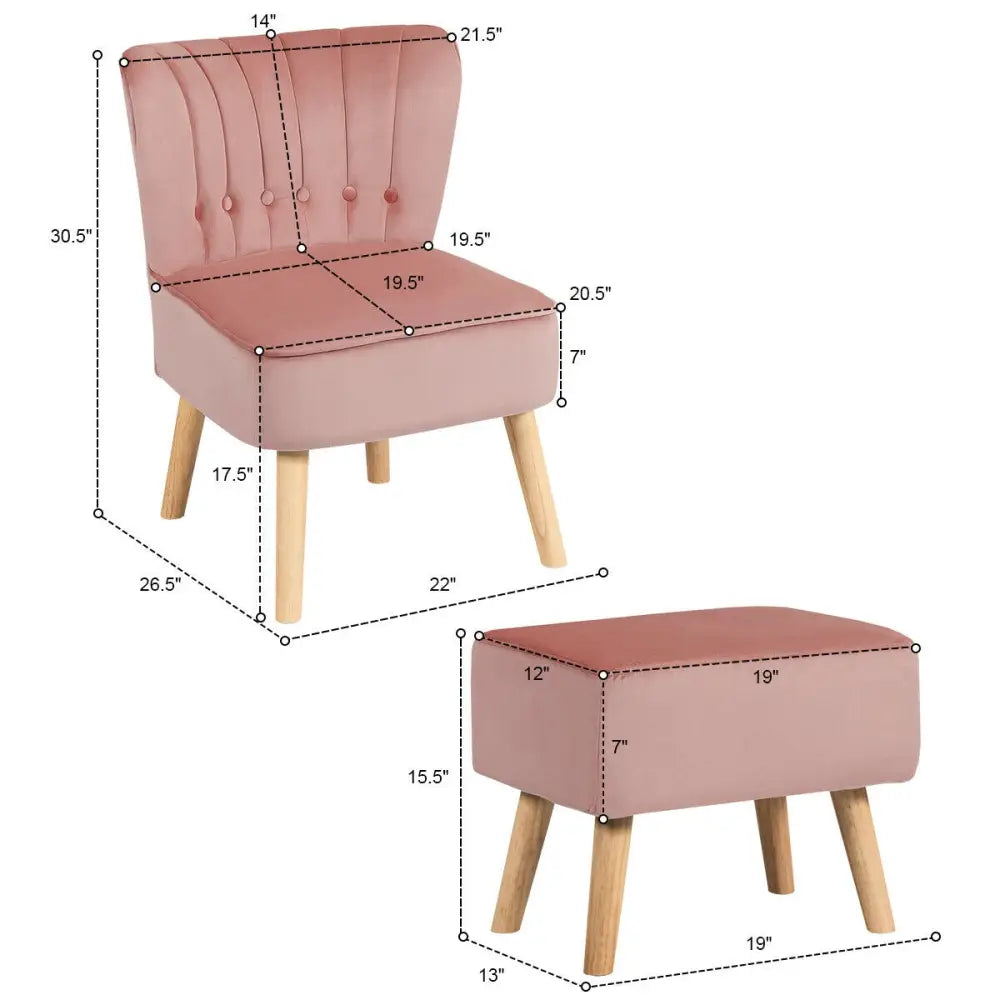 Leisure Chair and Ottoman Thick Padded Tufted Sofa Set-Pink - Pink - Accent Chairs