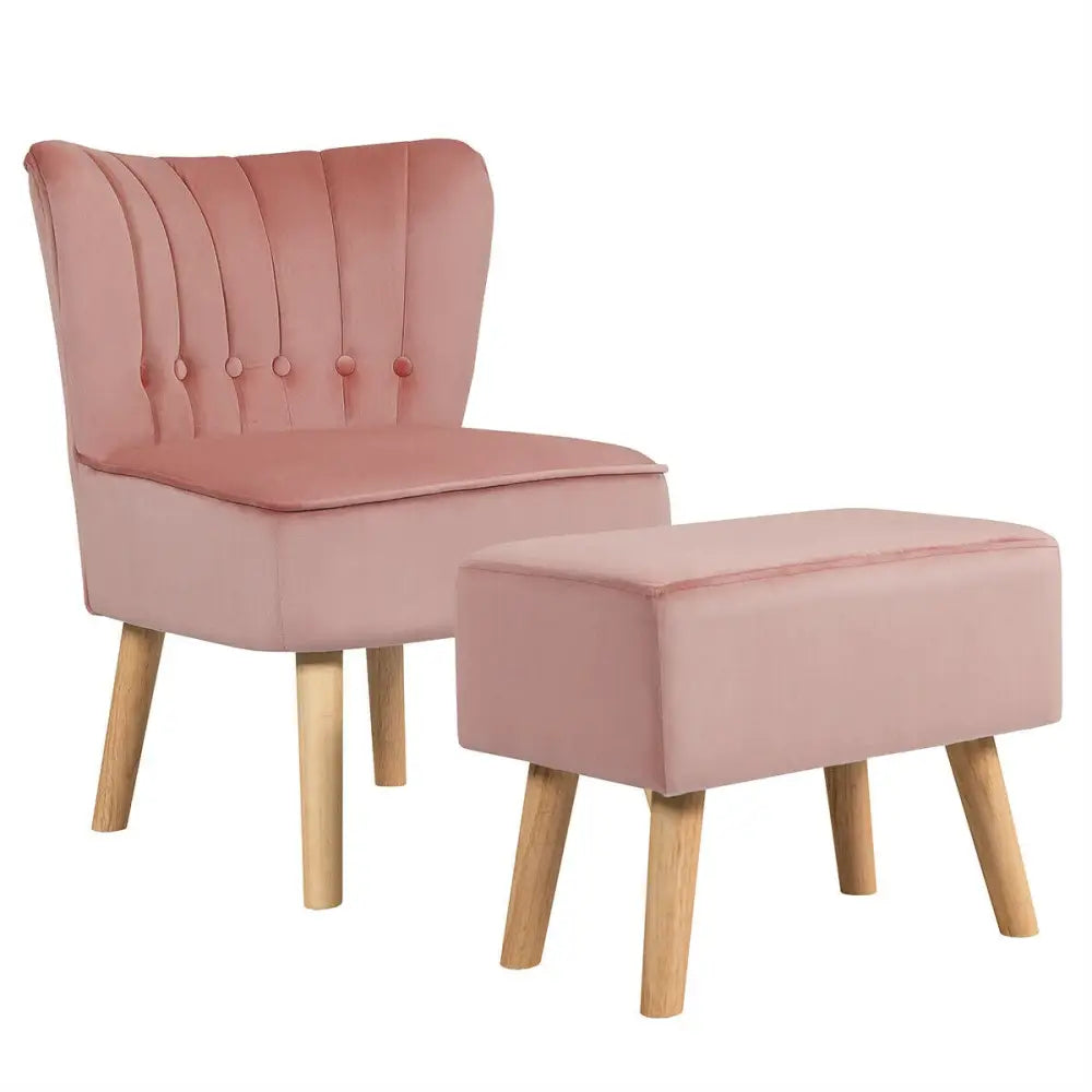 Leisure Chair and Ottoman Thick Padded Tufted Sofa Set-Pink - Pink - Accent Chairs