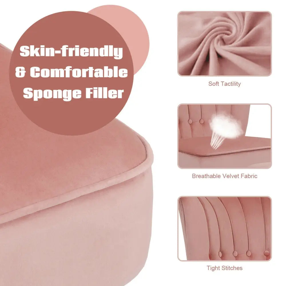 Leisure Chair and Ottoman Thick Padded Tufted Sofa Set-Pink - Pink - Accent Chairs