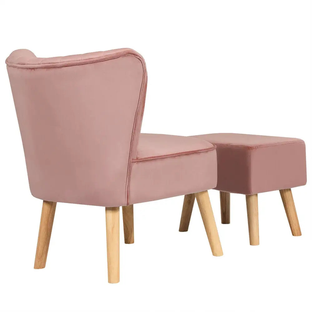Leisure Chair and Ottoman Thick Padded Tufted Sofa Set-Pink - Pink - Accent Chairs